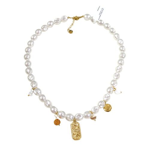 ÇELİK İNCİLİ ŞANS KOLYE 40+5 CM GOLD