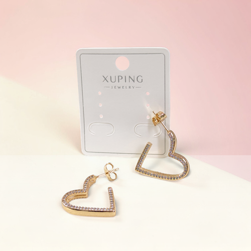 XUPING 20 MM TAŞLI KALP ÇİVİ KÜPE ROSE