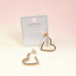 XUPING 20 MM TAŞLI KALP ÇİVİ KÜPE ROSE