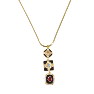 ÇELİK SİYAH MİNELİ Y KOLYE GOLD 40+5 CM