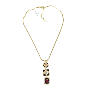 ÇELİK SİYAH MİNELİ Y KOLYE GOLD 40+5 CM