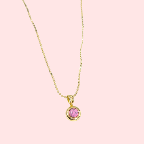 ÇELİK YUVARLAK PEMBE KOLYE 60 CM