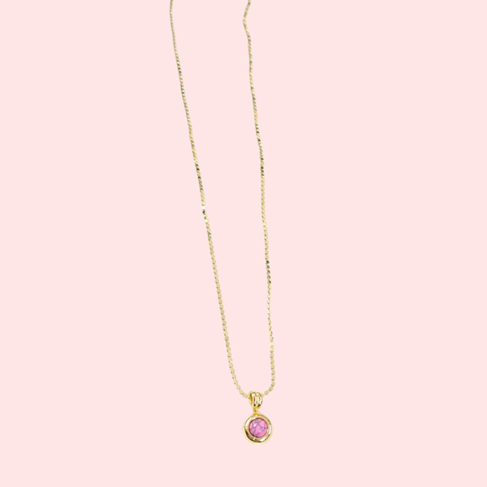 ÇELİK YUVARLAK PEMBE KOLYE 60 CM