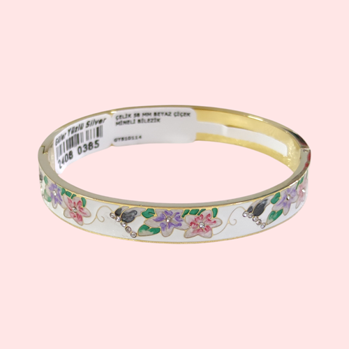 ÇELİK 58 MM BEYAZ ÇİÇEK MİNELİ BİLEZİK