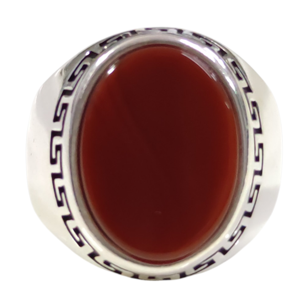 OVAL AKİK TAŞLI LABİ GÜMÜŞ ERKEK YÜZÜK - 17