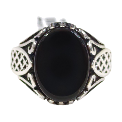 OVAL SİYAH TAŞLI GÜMÜŞ ERKEK YÜZÜK