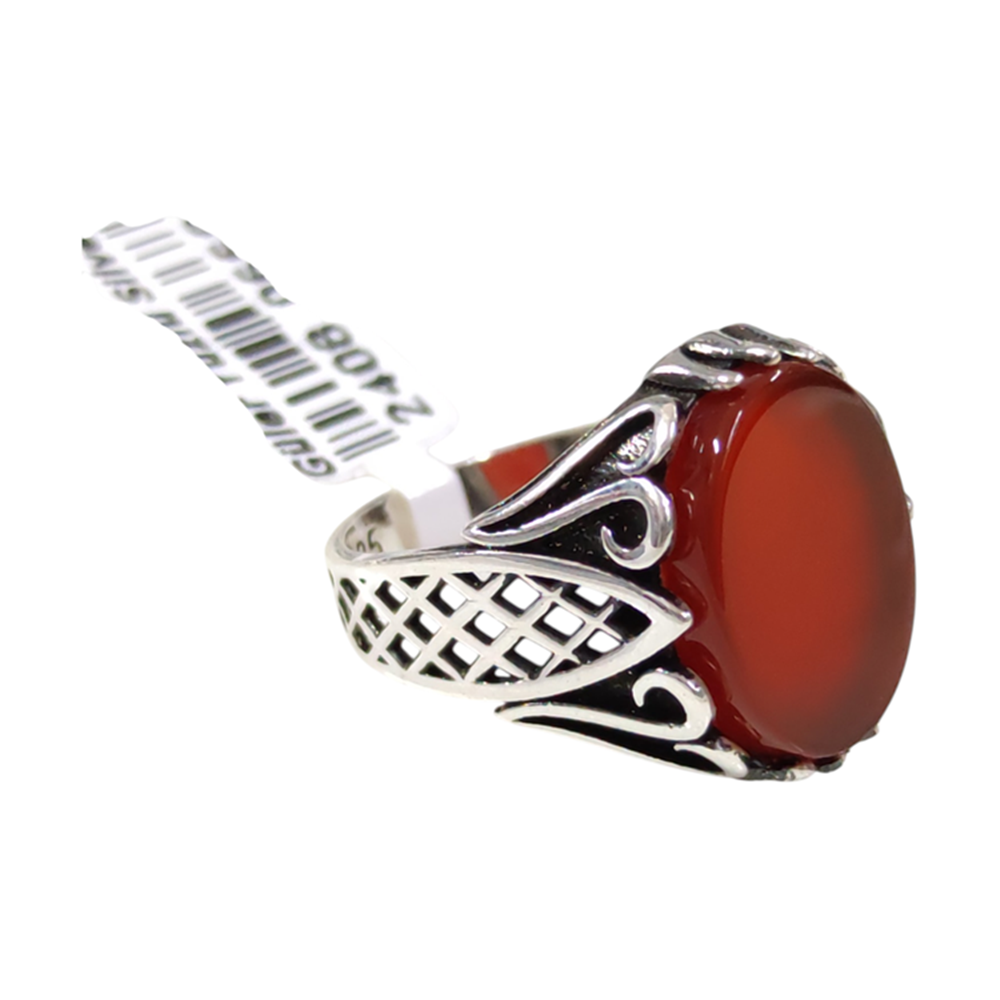 OVAL AKİK TAŞLI GÜMÜŞ ERKEK YÜZÜK - 20