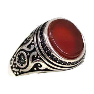 OVAL AKİK TAŞLI GÜMÜŞ ERKEK YÜZÜK - 24