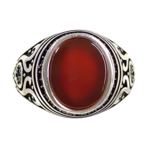 OVAL AKİK TAŞLI GÜMÜŞ ERKEK YÜZÜK