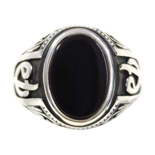OVAL SİYAH TAŞLI GÜMÜŞ ERKEK YÜZÜK