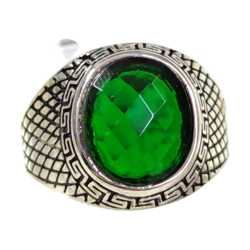 OVAL YEŞİL TAŞLI GÜMÜŞ ERKEK YÜZÜK