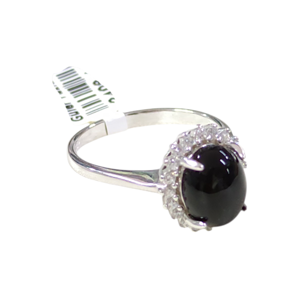 13 MM OVAL SİYAH ZİRKON TAŞLI GÜMÜŞ YÜZÜK