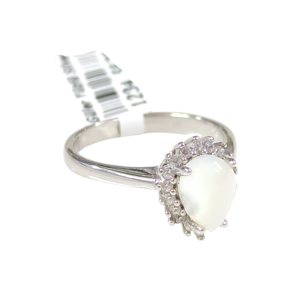 12 MM DAMLA SEDEF ZİRKON TAŞLI GÜMÜŞ YÜZÜK