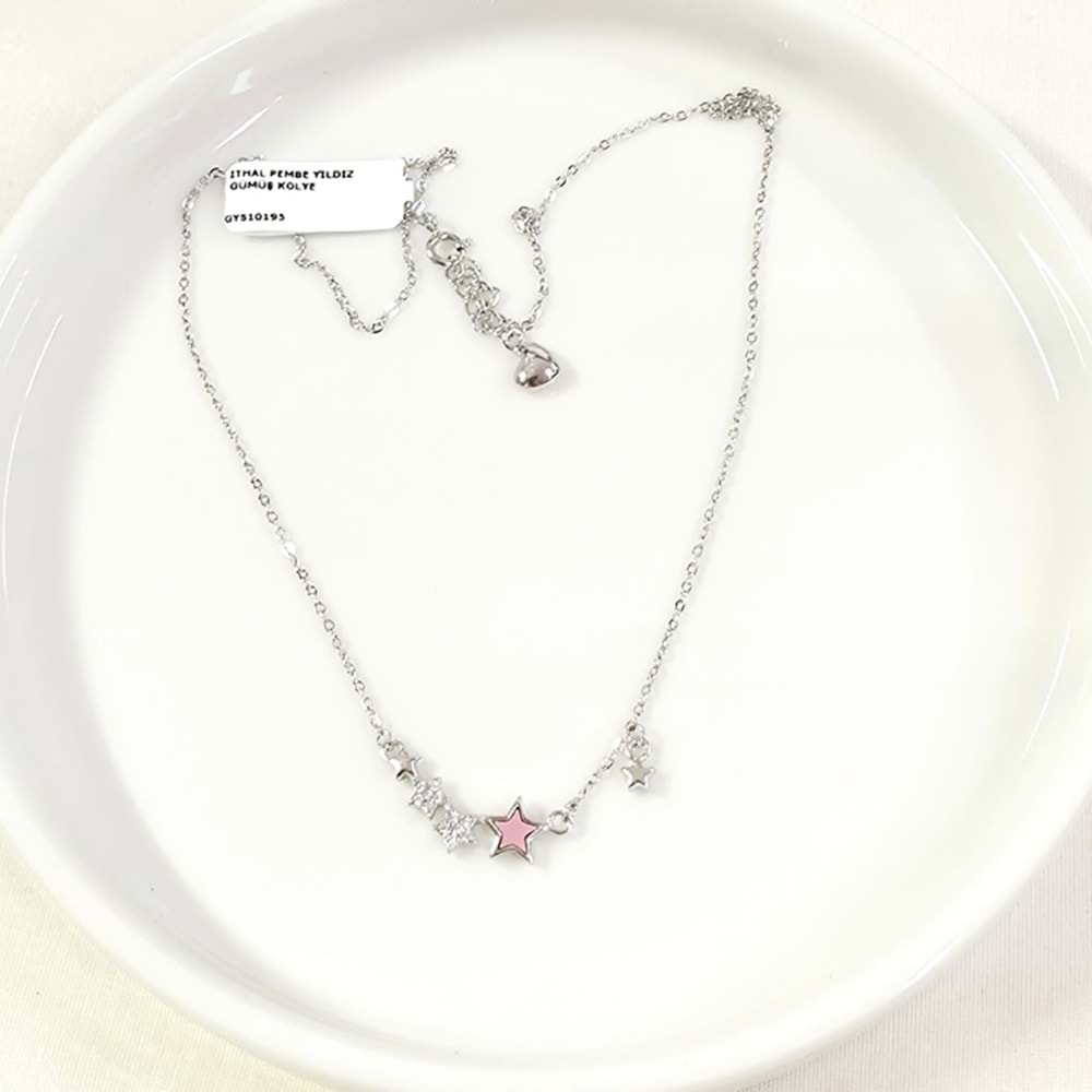 İTHAL PEMBE YILDIZ GÜMÜŞ KOLYE