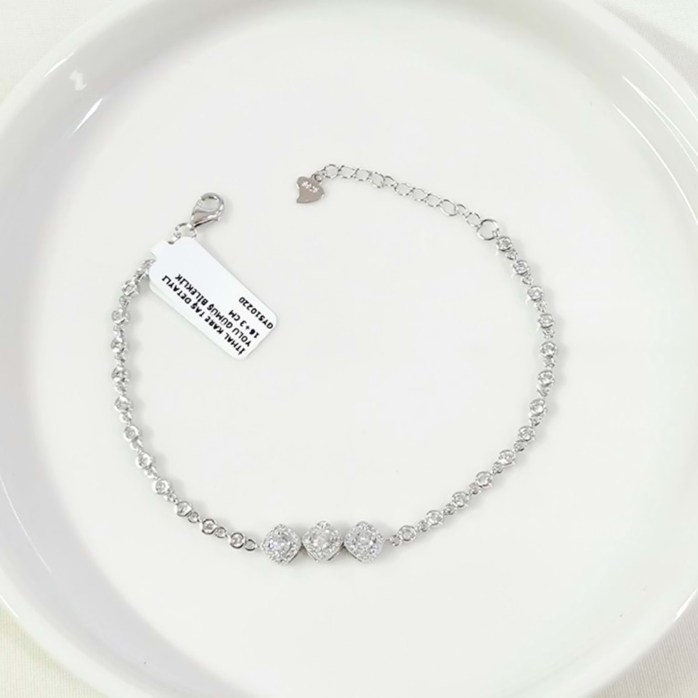 İTHAL KARE TAŞ DETAYLI YOLU GÜMÜŞ BİLEKLİK 16+3 CM