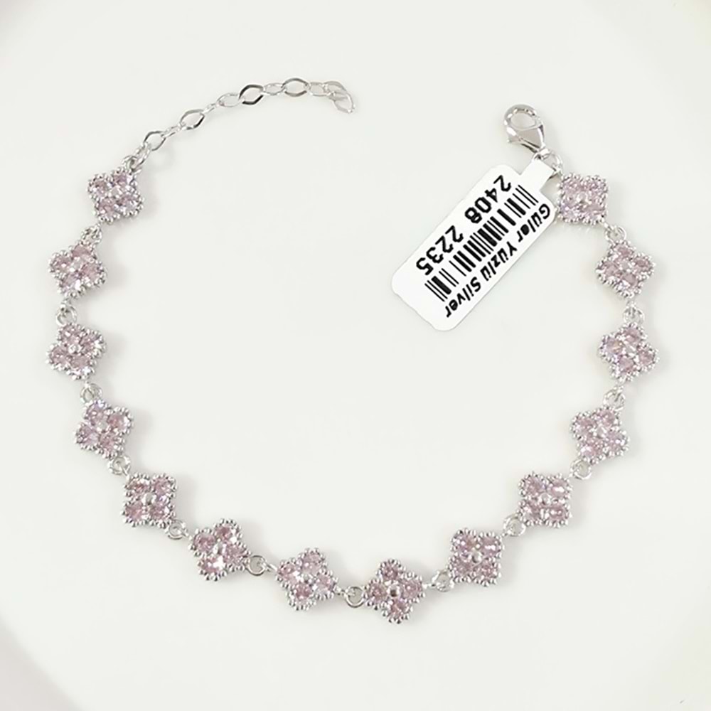 PEMBE YONCA 7 MM SU YOLU GÜMÜŞ BİLEKLİK 16+3 CM