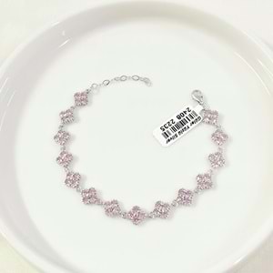 PEMBE YONCA 7 MM SU YOLU GÜMÜŞ BİLEKLİK 16+3 CM