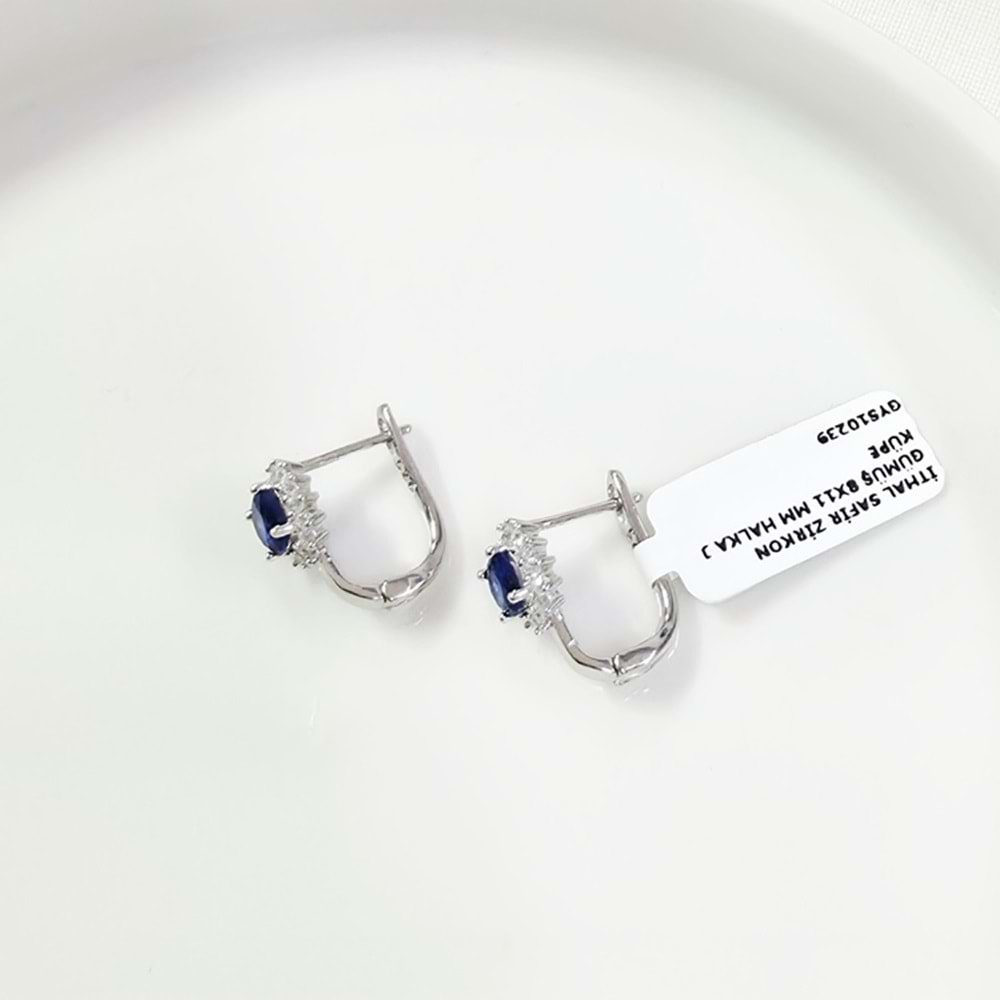 İTHAL SAFİR ZİRKON GÜMÜŞ 8X11 MM HALKA J KÜPE