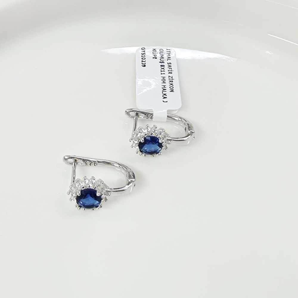 İTHAL SAFİR ZİRKON GÜMÜŞ 8X11 MM HALKA J KÜPE
