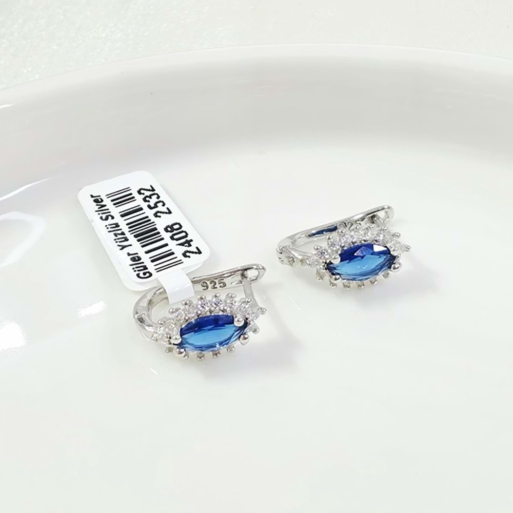 İTHAL SAFİR ZİRKON MEKİK GÜMÜŞ 8X11 MM HALKA J KÜPE