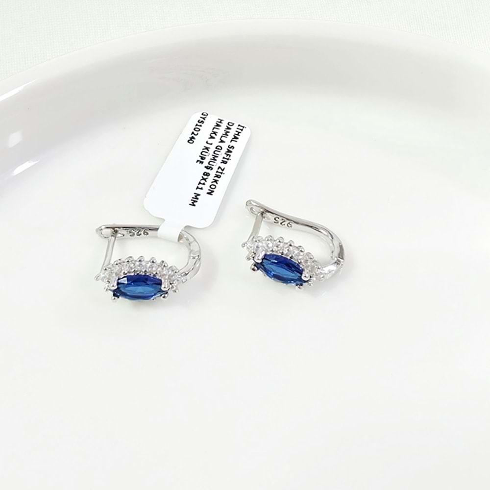 İTHAL SAFİR ZİRKON MEKİK GÜMÜŞ 8X11 MM HALKA J KÜPE