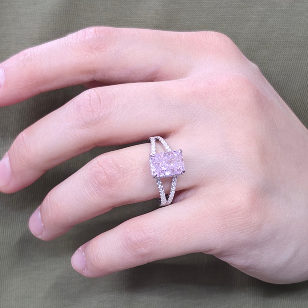 MOZANAYT PEMBE TAŞLI 10 MM BAGET GÜMÜŞ YÜZÜK