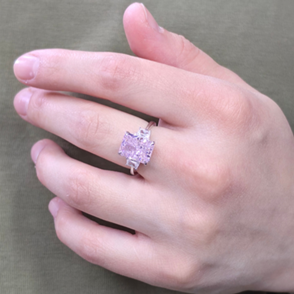 MOZANAYT PEMBE TAŞLI 11 MM BAGET GÜMÜŞ YÜZÜK
