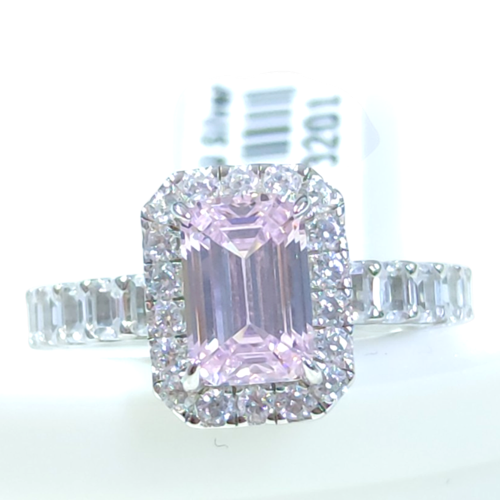 MOZANAYT PEMBE TAŞLI TAMTUR 13 MM BAGET GÜMÜŞ YÜZÜK
