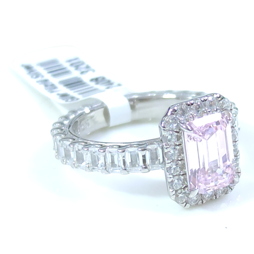MOZANAYT PEMBE TAŞLI TAMTUR 13 MM BAGET GÜMÜŞ YÜZÜK