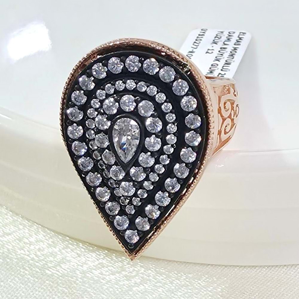 ELMAS MONTÜRLÜ 25 MM DAMLA BÜYÜK GÜMÜŞ YÜZÜK