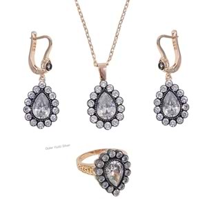 ELMAS MONTÜRLÜ 18 MM DAMLA GÜMÜŞ ÜÇLÜ SET