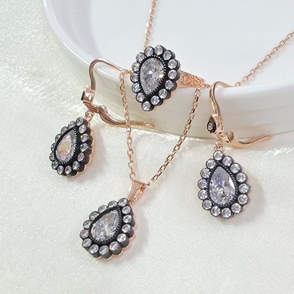 ELMAS MONTÜRLÜ 18 MM DAMLA GÜMÜŞ ÜÇLÜ SET