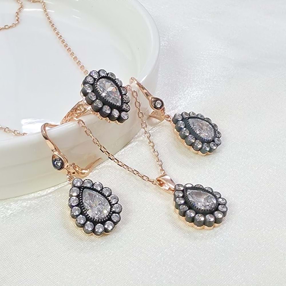 ELMAS MONTÜRLÜ 18 MM DAMLA GÜMÜŞ ÜÇLÜ SET