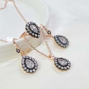 ELMAS MONTÜRLÜ 18 MM DAMLA GÜMÜŞ ÜÇLÜ SET