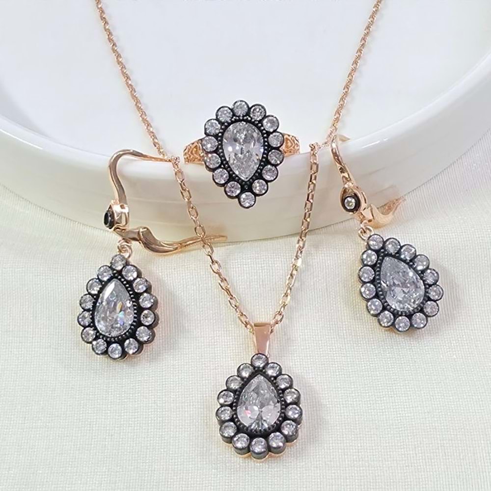 ELMAS MONTÜRLÜ 18 MM DAMLA GÜMÜŞ ÜÇLÜ SET