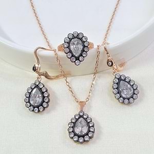 ELMAS MONTÜRLÜ 18 MM DAMLA GÜMÜŞ ÜÇLÜ SET