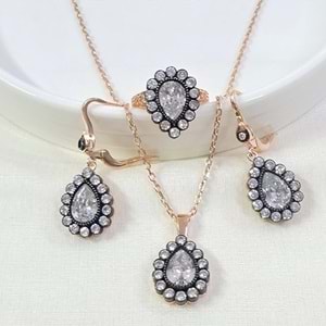 ELMAS MONTÜRLÜ 18 MM DAMLA GÜMÜŞ ÜÇLÜ SET
