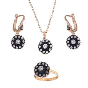 ELMAS MONTÜRLÜ 12 MM ÇİÇEK GÜMÜŞ ÜÇLÜ SET