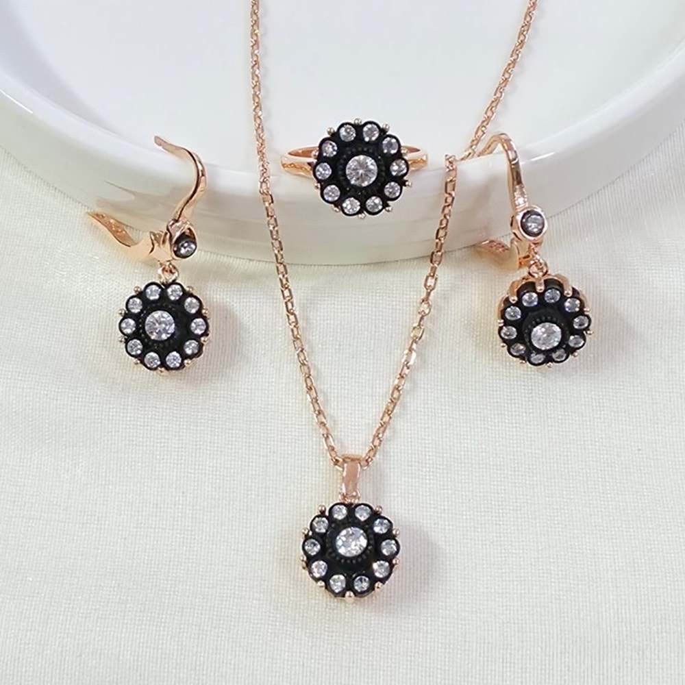 ELMAS MONTÜRLÜ 12 MM ÇİÇEK GÜMÜŞ ÜÇLÜ SET
