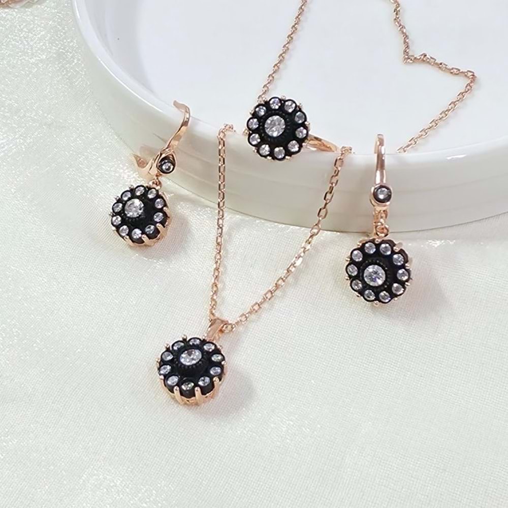 ELMAS MONTÜRLÜ 12 MM ÇİÇEK GÜMÜŞ ÜÇLÜ SET