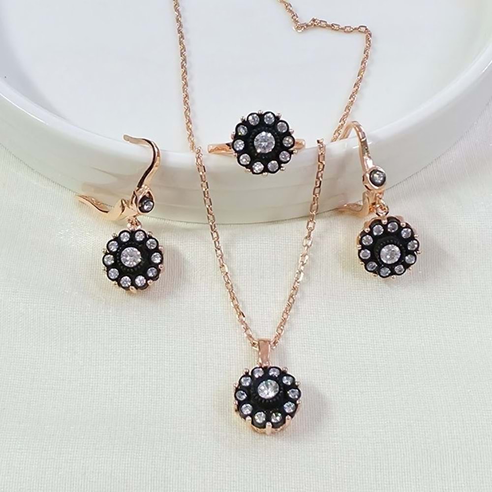 ELMAS MONTÜRLÜ 12 MM ÇİÇEK GÜMÜŞ ÜÇLÜ SET