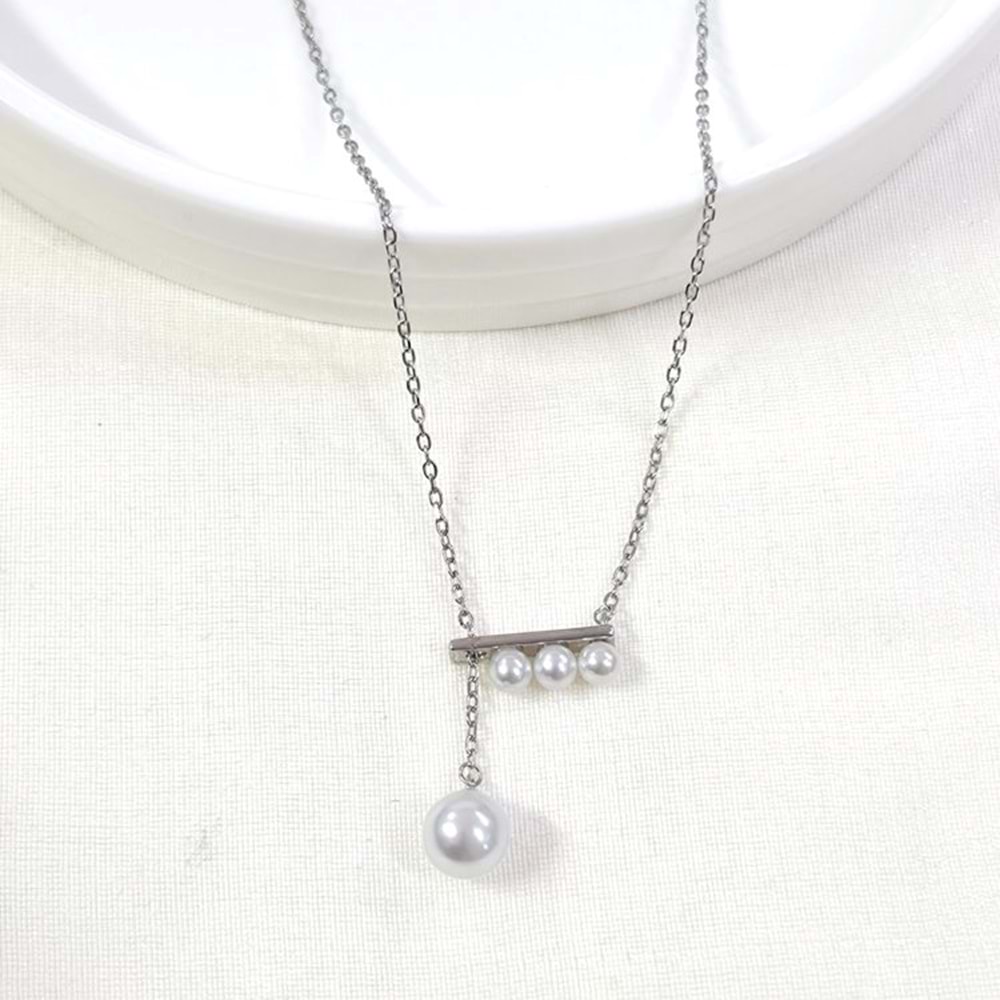 İTHAL 8 MM İNCİ GÜMÜŞ KOLYE 40+5 CM