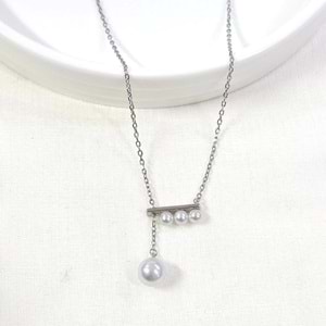İTHAL 8 MM İNCİ GÜMÜŞ KOLYE 40+5 CM