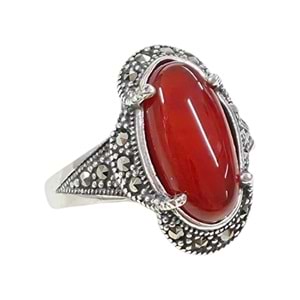 AKİK 19 MM OVAL MARKAZİT GÜMÜŞ YÜZÜK