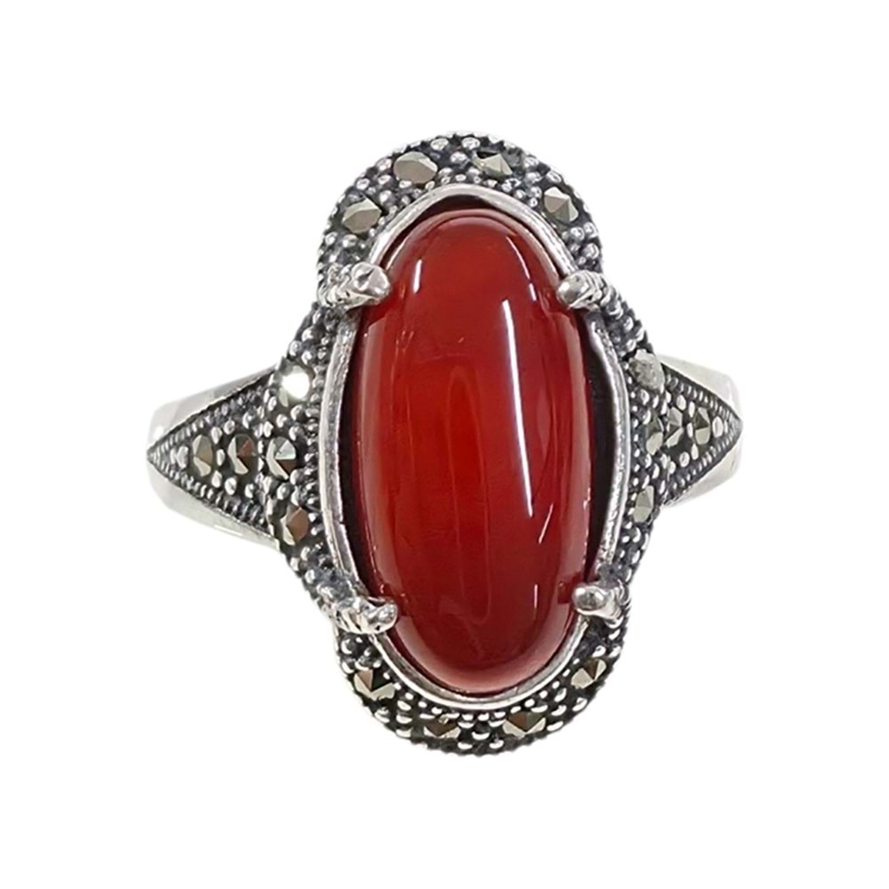 AKİK 19 MM OVAL MARKAZİT GÜMÜŞ YÜZÜK
