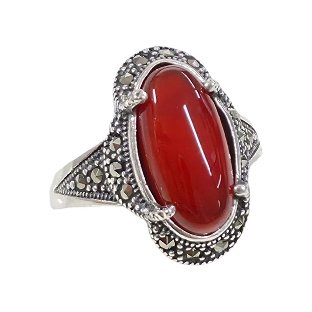 AKİK 19 MM OVAL MARKAZİT GÜMÜŞ YÜZÜK