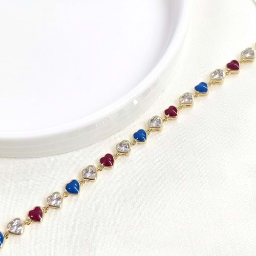 XUPING 6 MM RENKLİ MİNELİ TAŞLI KALP BİLEKLİK 17+3 CM GOLD