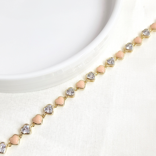 XUPING 6 MM PEMBE MİNELİ TAŞLI KALP BİLEKLİK 17+3 CM GOLD
