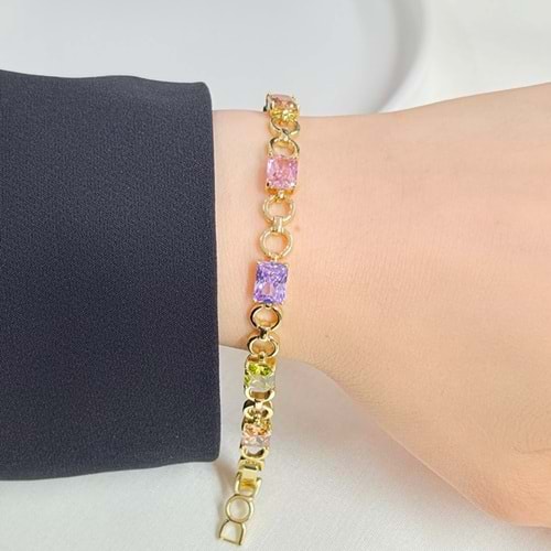 XUPING 6 MM RENKLİ BAGET TAŞLI BİLEKLİK 17+2 CM GOLD