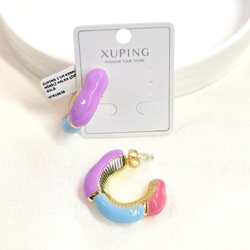 XUPING 3 CM RENKLİ MİNELİ HALKA ÇİVİ KÜPE GOLD